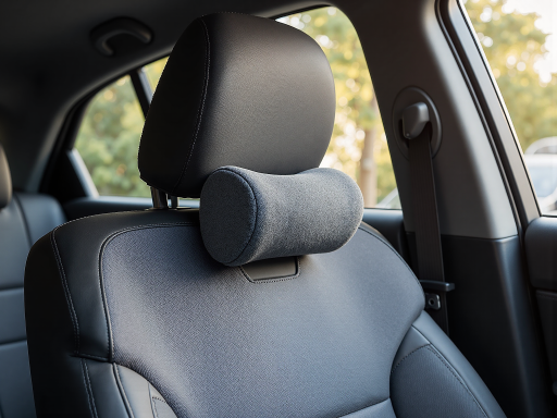 驾驶场景展示,中年男性在汽车驾驶座上使用护腰坐垫,专注开车状态,车内环境